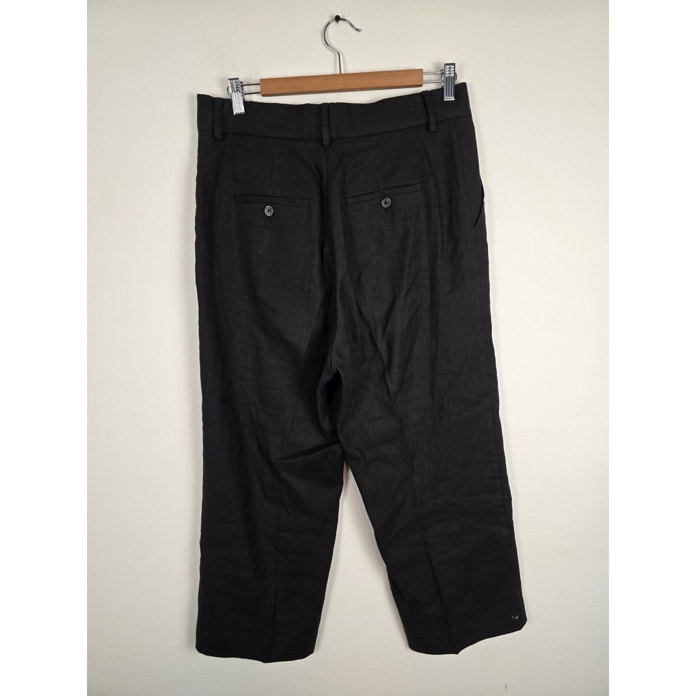 Caron Callahan Women's Linen Blend Pants Size 10 Black Minimalist - Picture 2 of 10